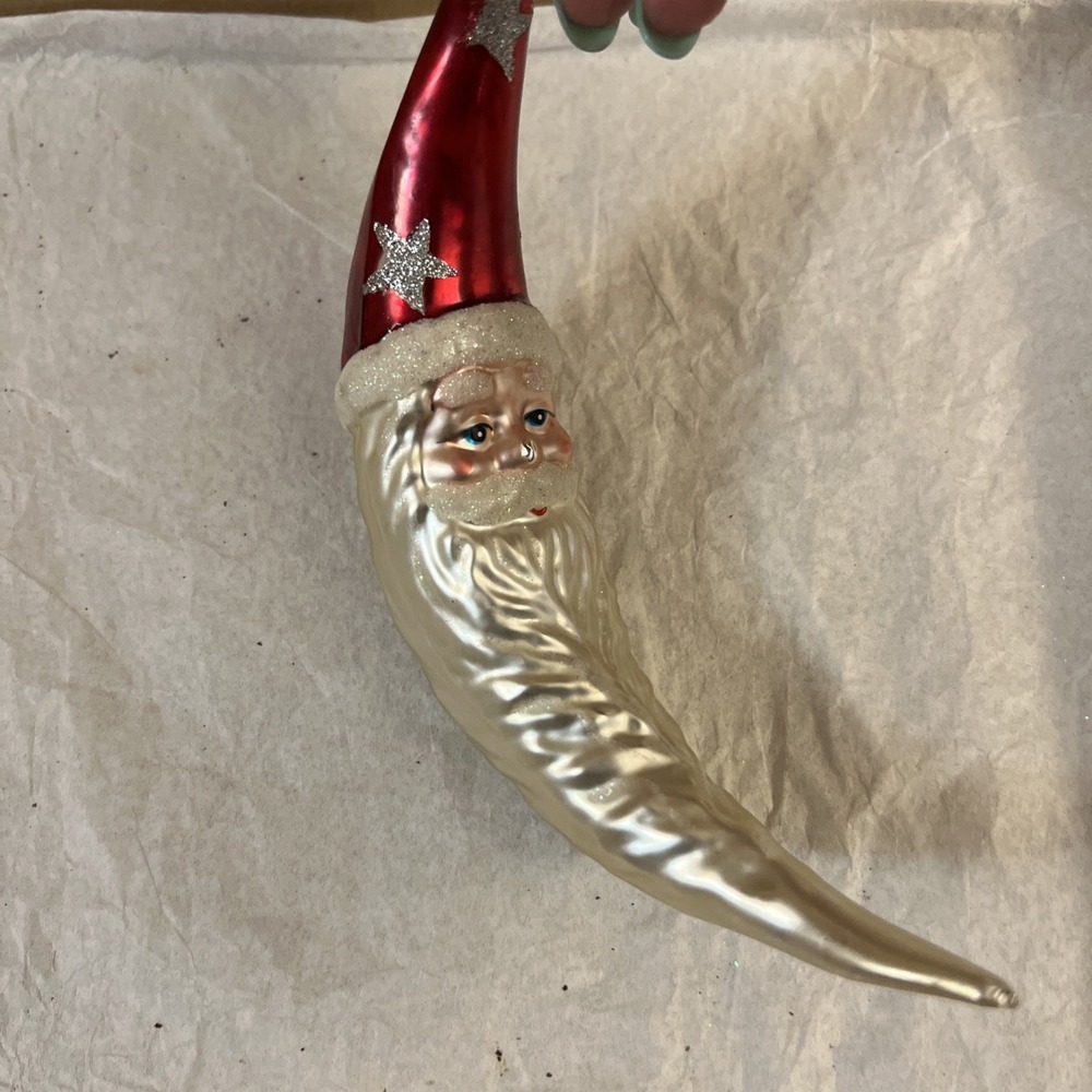Blown Glass Santa Ornament 6"x2"